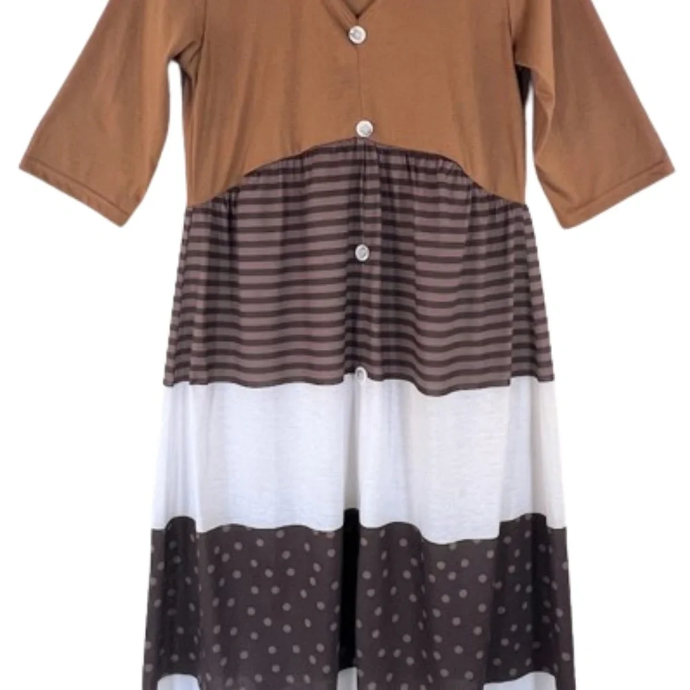 Polka Dots & Stripes Dress Beach Cover-up Loungewear Casual Midi - Picture 10 of 11